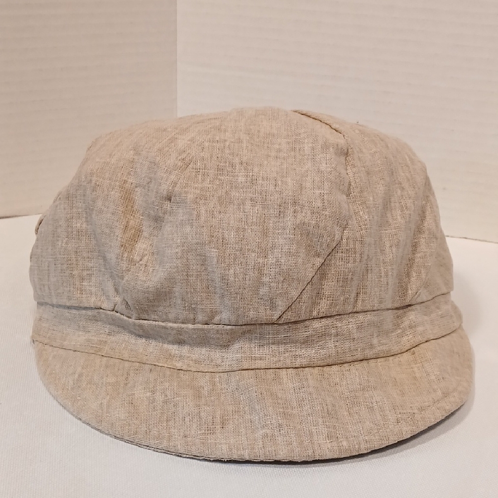 Women's Classic Linen Cap, Tan Newsboy, Electric Grandpa, Bohemien, City Girl - Picture 9 of 9